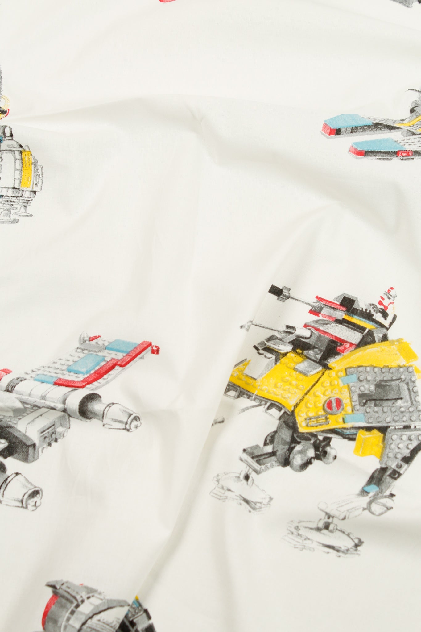 White Printed Cotton - Kiddies: Lego Robots